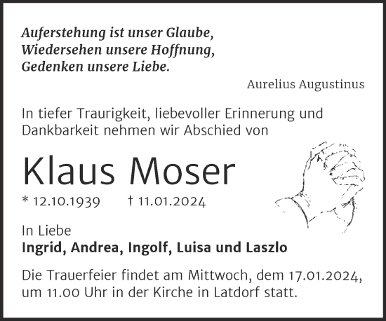 Traueranzeige von Klaus Moser von Mitteldeutsche Zeitung Bernburg