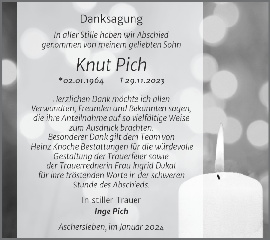 Traueranzeige von Knut Pich von Trauerkombi Aschersleben