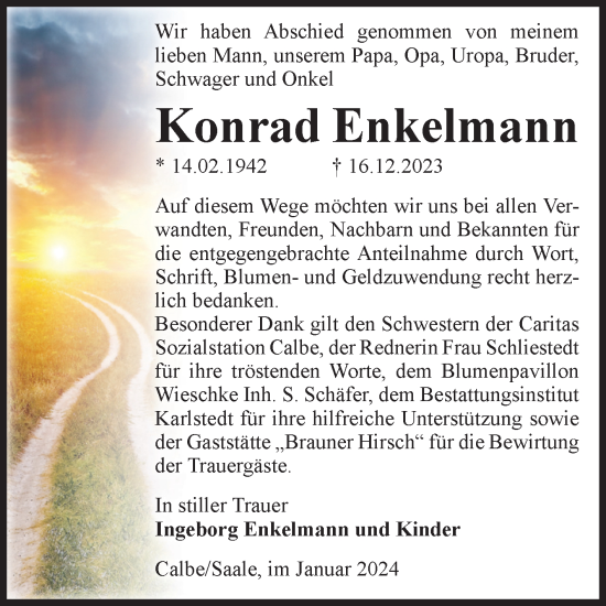 Traueranzeige von Konrad Enkelmann von Volksstimme Schönebeck