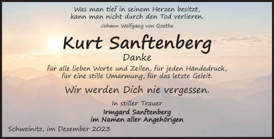 Traueranzeige von Kurt Sanftenberg von Volksstimme Zerbst
