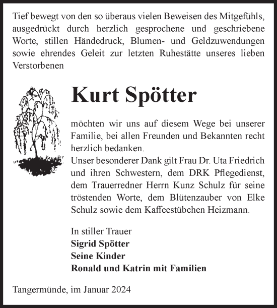Traueranzeige von Kurt Spötter von Volksstimme Altmark Ost