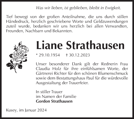 Traueranzeige von Liane Strathausen von Volksstimme Altmark West