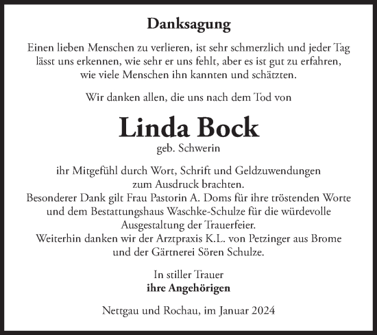 Traueranzeige von Linda Bock von Volksstimme Altmark West