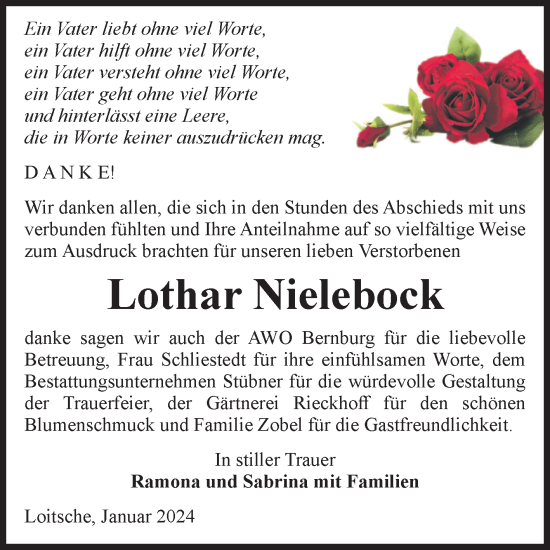 Traueranzeige von Lothar Nielebock von Volksstimme Haldensleben/Wolmirstedt