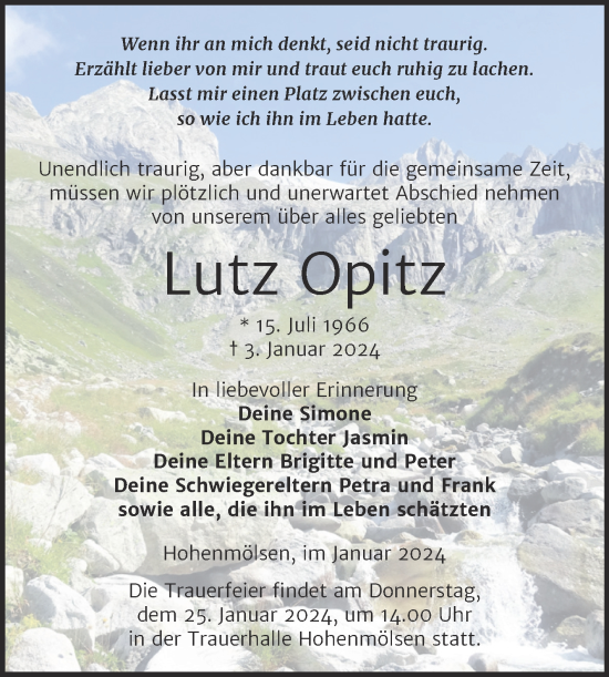 Traueranzeige von Lutz Opitz von Trauerkombi Weißenfels