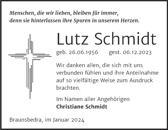 Traueranzeige von Lutz Schmidt von Trauerkombi Merseburg