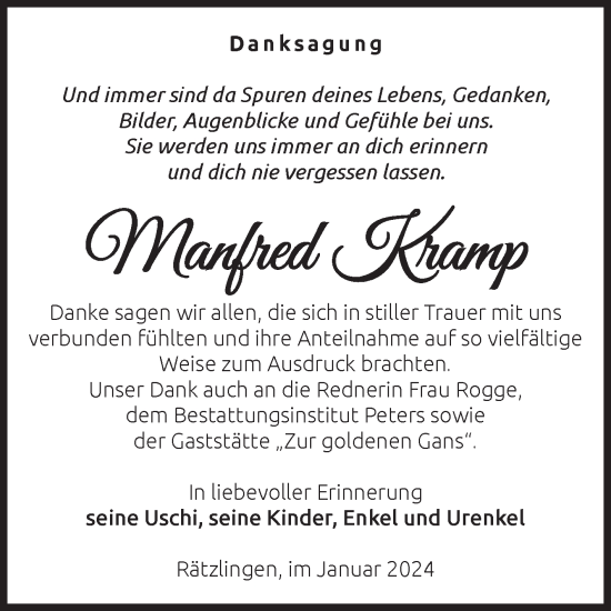 Traueranzeige von Manfred Kramp von Volksstimme Altmark West