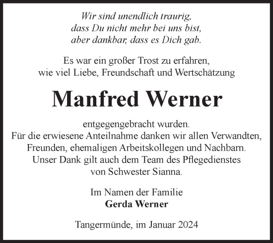 Traueranzeige von Manfred Werner von Volksstimme Altmark Ost