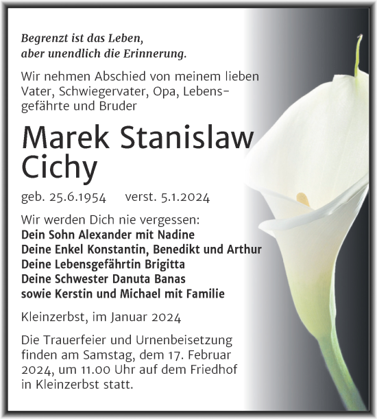 Traueranzeige von Marek Stanislaw Cichy von Trauerkombi Köthen
