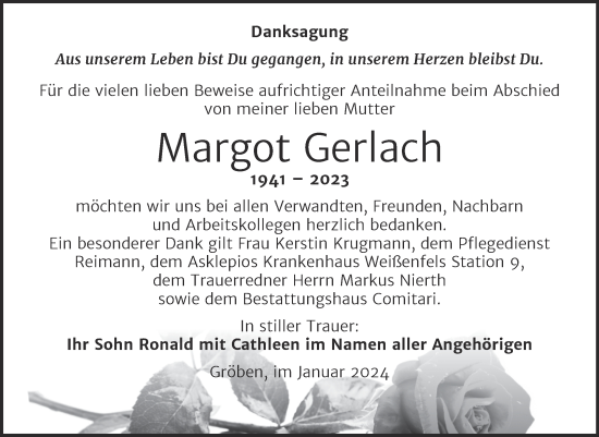 Traueranzeige von Margot Gerlach von Trauerkombi Weißenfels
