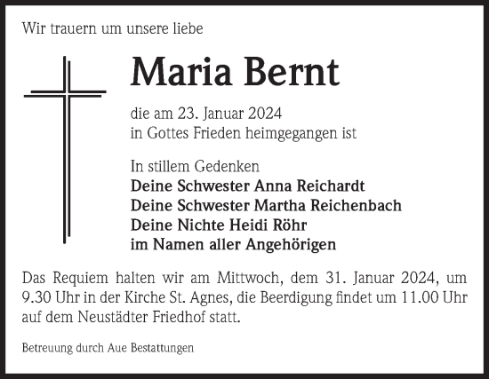 Traueranzeige von Maria Bernt von Volksstimme Magdeburg