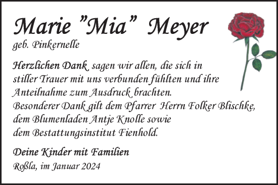 Traueranzeige von Marie Meyer von Trauerkombi Sangerhausen