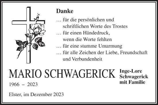 Traueranzeige von Mario Schwagerick von Trauerkombi Wittenberg