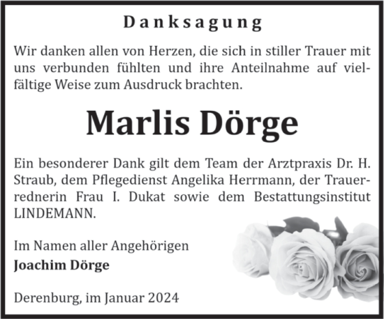 Traueranzeige von Marlis Dörge von Volksstimme Wernigerode