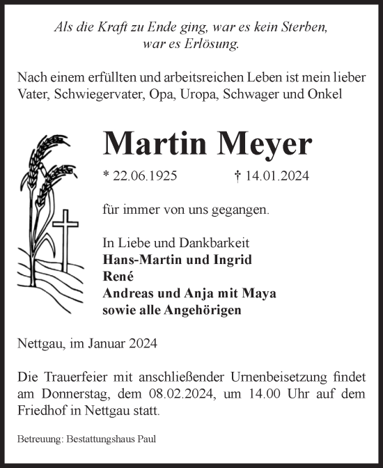 Traueranzeige von Martin Meyer von Volksstimme Altmark West
