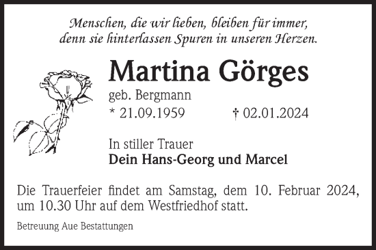 Traueranzeige von Martina Görges von Volksstimme Magdeburg