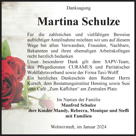 Traueranzeige von Martina Schulze von Volksstimme Haldensleben/Wolmirstedt