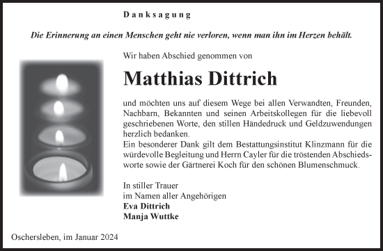 Traueranzeige von Matthias Dittrich von Volksstimme Oschersleben/Wanzleben