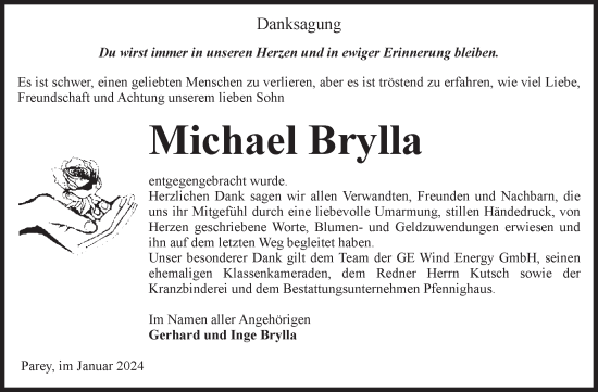 Traueranzeige von Michael Brylla von Volksstimme Burg/Genthin