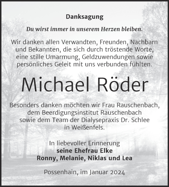 Traueranzeige von Michael Röder von Wochenspiegel Naumburg/Nebra