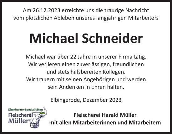 Traueranzeige von Michael Schneider von Volksstimme Wernigerode