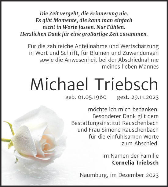 Traueranzeige von Michael Triebsch von Wochenspiegel Naumburg/Nebra