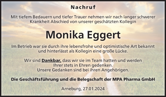 Traueranzeige von Monika Eggert von Volksstimme Altmark Ost