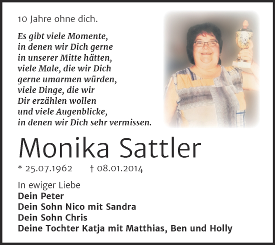 Traueranzeige von Monika Sattler von Trauerkombi Zeitz