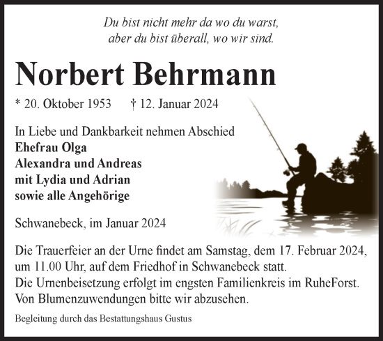 Traueranzeige von Norbert Behrmann von Volksstimme Halberstadt