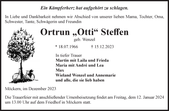 Traueranzeige von Ortrun Steffen von Volksstimme Burg/Genthin