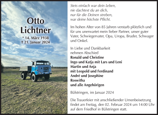 Traueranzeige von Otto Lichtner von Volksstimme Haldensleben/Wolmirstedt