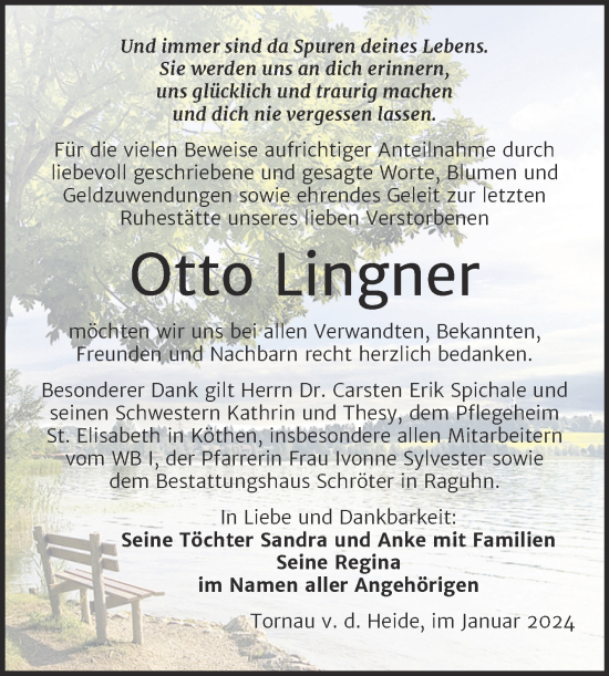 Traueranzeige von Otto Lingner von Trauerkombi Bitterfeld