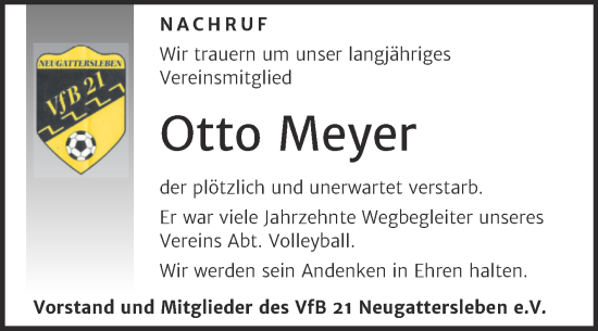 Traueranzeige von Otto Meyer von Super Sonntag Bernburg