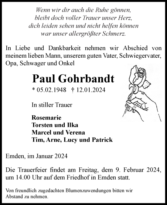 Traueranzeige von Paul Gohrbandt von Volksstimme Haldensleben/Wolmirstedt