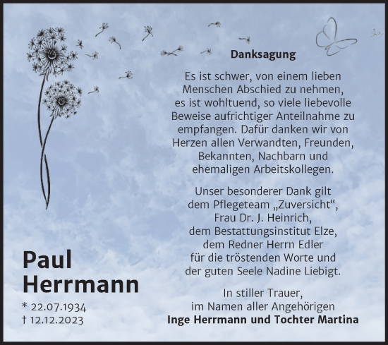 Traueranzeige von Paul Herrmann von Trauerkombi Dessau