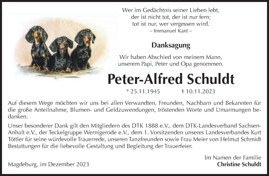 Traueranzeige von Peter-Alfred Schuldt von Volksstimme Magdeburg
