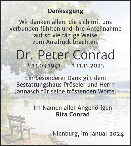 Traueranzeige von Peter Conrad von Trauerkombi Bernburg