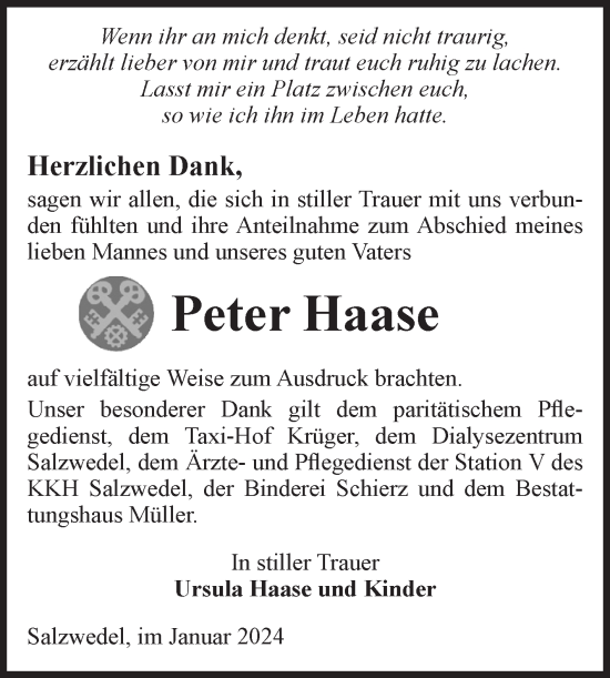 Traueranzeige von Peter Haase von Volksstimme Altmark West