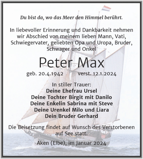 Traueranzeige von Peter Max von Trauerkombi Köthen