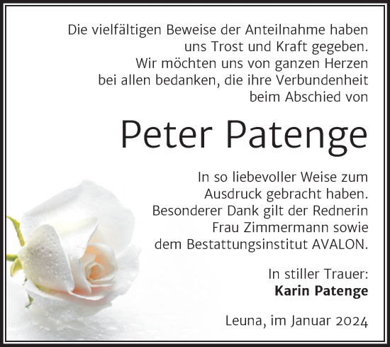 Traueranzeige von Peter Patenge von Trauerkombi Merseburg