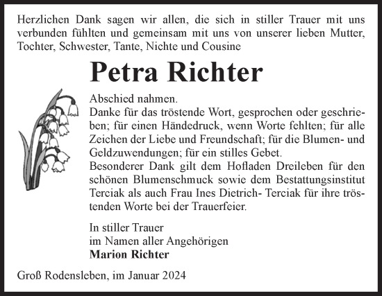 Traueranzeige von Petra Richter von Volksstimme Oschersleben/Wanzleben