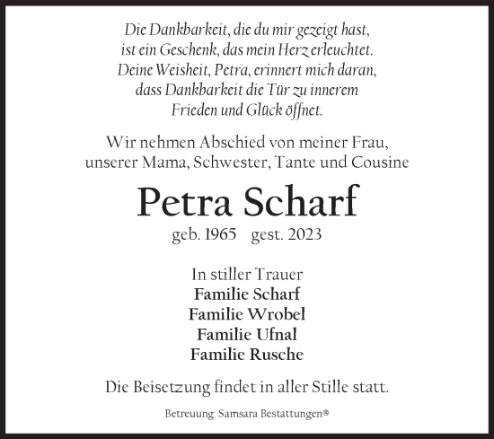 Traueranzeige von Petra Scharf von Volksstimme Magdeburg