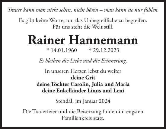 Traueranzeige von Rainer Hannemann von Volksstimme Altmark Ost
