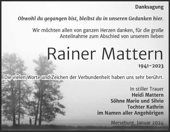 Traueranzeige von Rainer Mattern von Trauerkombi Merseburg