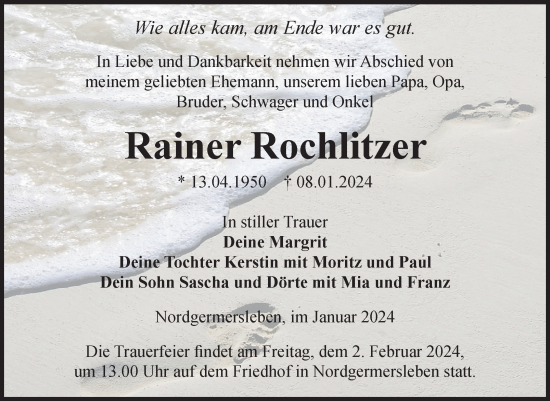 Traueranzeige von Rainer Rochlitzer von Volksstimme Haldensleben/Wolmirstedt