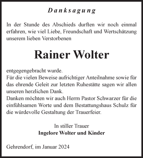 Traueranzeige von Rainer Wolter von Volksstimme Altmark West