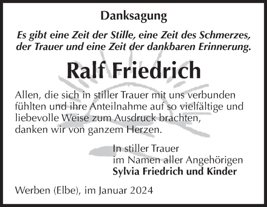 Traueranzeige von Ralf Friedrich von Volksstimme Altmark Ost