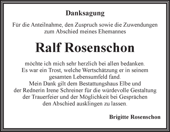 Traueranzeige von Ralf Rosenschon von Volksstimme Magdeburg