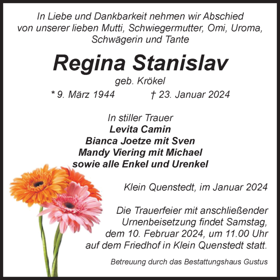 Traueranzeige von Regina Stanislav von Volksstimme Halberstadt