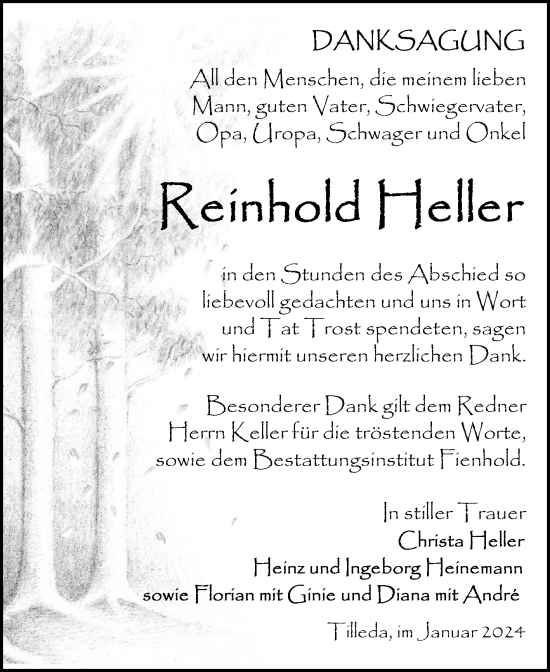 Traueranzeige von Reinhold Heller von Trauerkombi Sangerhausen
